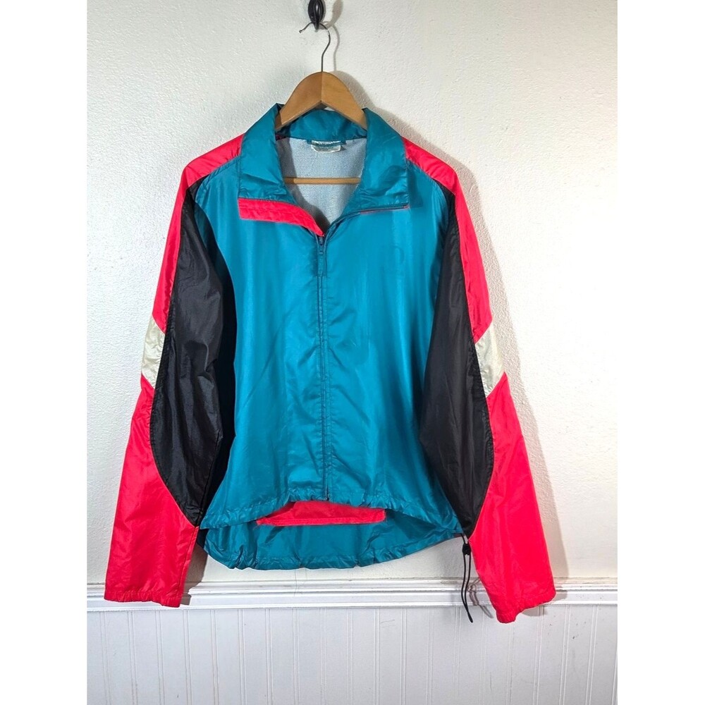 VTG Pearl Izumi Windbreaker Jacket L Teal Pink Colorblock Cycling Running Macau